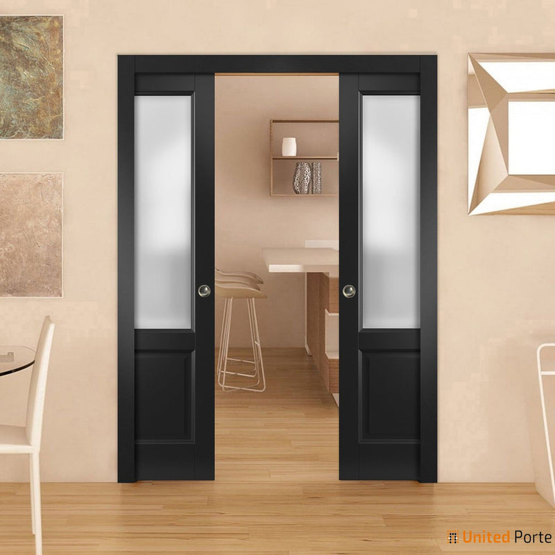 Lucia 22 Matte Black Barn Door Slab with Frosted Glass