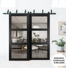 Lucia 2555 Matte Black Barn Door Slab with 3 Lites Clear Glass
