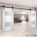Sete 6222 White Silk Barn Door with 2 Lites Frosted Glass Slab