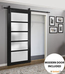 Quadro 4002 Matte Black Barn Door with Frosted Glass and Black Rail