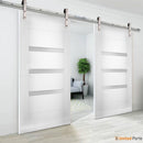 Sete 6900 White Silk Double Barn Door with Frosted Glass | Silver Finish Rail