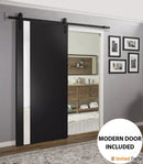 Planum 0040 Matte Black Barn Door with White Glass and Black Rail