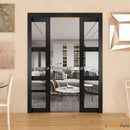 Lucia 2555 Matte Black Barn Door Slab with 3 Lites Clear Glass