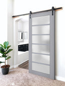 Veregio 7602 Matte Grey Barn Door with Frosted Glass and Black Rail