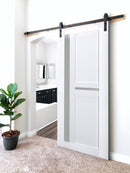 Veregio 7288 Matte White Barn Door with Frosted Glass and Black Rail