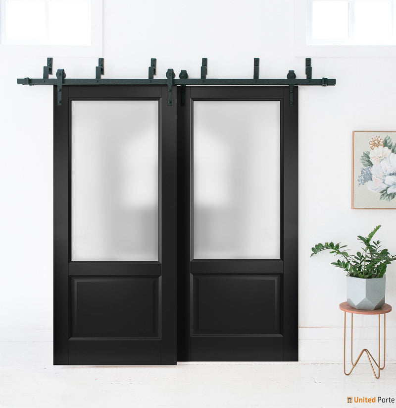 Lucia 22 Matte Black Barn Door Slab with Frosted Glass