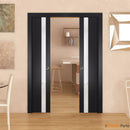 Planum 0040 Matte Black Barn Door Slab with White Glass