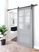 Veregio 7339 Matte Grey Barn Door with Frosted Glass and Black Rail