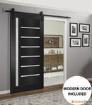 Quadro 4088 Matte Black Barn Door with Frosted Glass and Black Rail