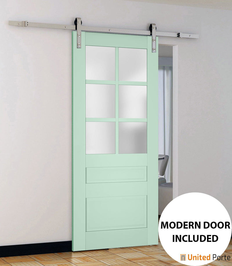 Veregio 7339 Oliva Barn Door with Frosted Glass and Silver Finish Rail