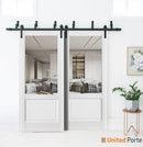 Lucia 1533 Matte White Double Barn Door with Clear Glass | Black Bypass Rail