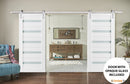 Quadro 4445 White Silk Double Barn Door with Frosted Glass and Silver Rail
