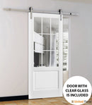 Felicia 3599 Matte White Barn Door with 9 Lites Clear Glass and Silver Finish Rail