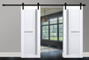 Veregio 7288 Matte White Double Barn Door with Frosted Glass and Black Rail