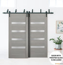 Quadro 4113 Grey Ash Double Barn Door with Frosted Glass | Black Bypass Rails