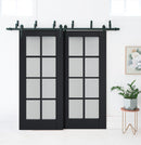 Veregio 7412 Antracite Double Barn Door with Frosted Glass and Black Bypass Rail
