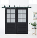Veregio 7339 Antracite Double Barn Door with Frosted Glass and Black Bypass Rail