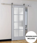 Veregio 7412 Matte Grey Barn Door with Frosted Glass and Silver Finish Rail