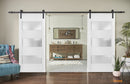 Lucia 4070 Matte White Double Barn Door with 3 Lites Frosted Glass | Black Rail
