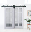 Veregio 7412 Matte White Double Barn Door with Frosted Glass and Black Bypass Rail