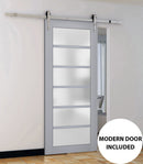 Veregio 7602 Matte Grey Barn Door with Frosted Glass and Silver Finish Rail