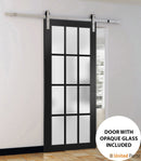 Felicia 3312 Matte Black Barn Door with Frosted Glass and Silver Rail