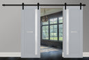 Veregio 7288 Matte Grey Double Barn Door with Frosted Glass and Black Rail