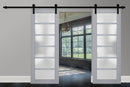 Veregio 7602 Matte Grey Double Barn Door with Frosted Glass and Black Rail