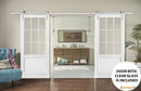Felicia 3599 Matte White Double Barn Door with 9 Lites Clear Glass | Silver Finish Rail