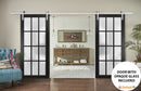 Felicia 3312 Matte Black Double Barn Door with Frosted Glass and Silver Rail