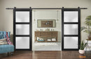 Lucia 2552 Matte Black Double Barn Door with Frosted Glass | Black Rail