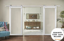 Lucia 2166 Matte White Double Barn Door with Clear Glass | Silver Finish Rail