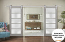 Quadro 4002 Grey Ash Double Barn Door with Frosted Glass | Silver Finish Rail
