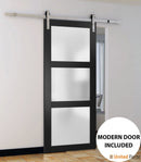 Lucia 2552 Matte Black Barn Door with Frosted Glass and Silver Finish Rail