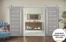 Quadro 4088 Grey Ash Double Barn Door with Frosted Glass | Silver Finish Rail
