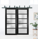 Quadro 4002 Matte Black Double Barn Door with Frosted Glass | Black Bypass Rails