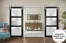 Lucia 2552 Matte Black Double Barn Door with Frosted Glass | Silver Finish Rail