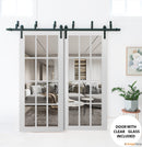 Felicia 3355 Matte White Double Barn Door with 12 Lites Clear Glass | Black Bypass Rails