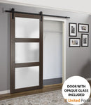Lucia 2552 Chocolate Ash Barn Door with Frosted Glass and Black Rail