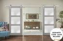 Lucia 2552 Grey Ash Double Barn Door with Frosted Glass | Silver Finish Rail