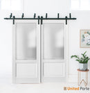Lucia 22 White Silk Double Barn Door with Frosted Glass | Black Bypass Rails