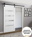 Quadro 4113 White Silk Barn Door with Frosted Glass and Black Rail