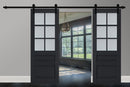 Veregio 7339 Antracite Double Barn Door with Frosted Glass and Black Rail
