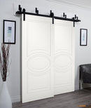 Mela 7001 Matte White | Barn Doors with Rail | Black Bypass Rail