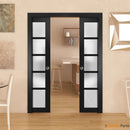 Quadro 4002 Matte Black Barn Door with Frosted Glass Slab