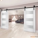 Sete 6003 White Silk Double Barn Door with Frosted Glass | Black Rail