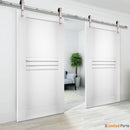 Mela 7444 White Silk Double Barn Door | Silver Finish Rail