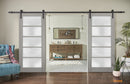 Quadro 4002 Grey Ash Double Barn Door with Frosted Glass | Black Rail