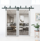 Lucia 2166 Matte White Double Barn Door with Clear Glass | Black Bypass Rails