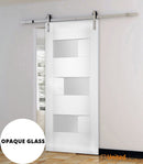 Sete 6933 White Silk Barn Door with Frosted Glass and Silver Finish Rail